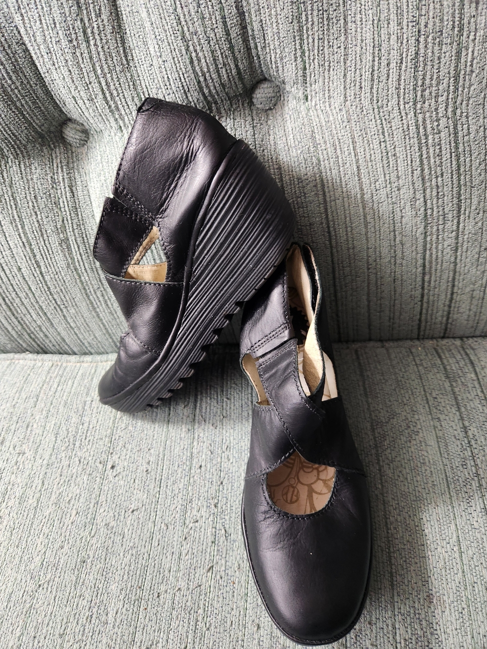 🍉Fly London Black Leather Platform Wedge - Picture 6 of 7